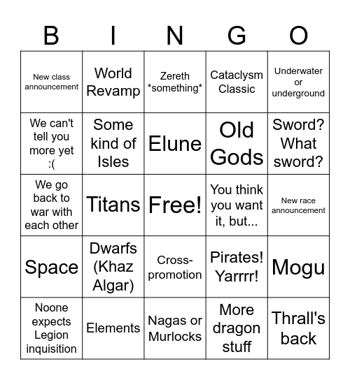 Blizzcon Watch Party Bingo Card