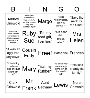National Lampoons Christmas Vacation Bingo Card