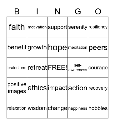 RECOVERY BINGO Card