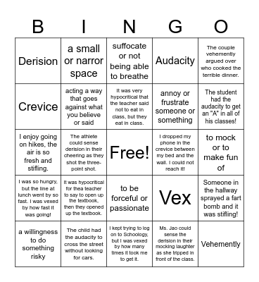 The Tell-Tale Heart Vocabulary Bingo Card