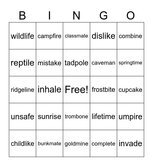 Two-Syllable Magic-e Words Bingo Card