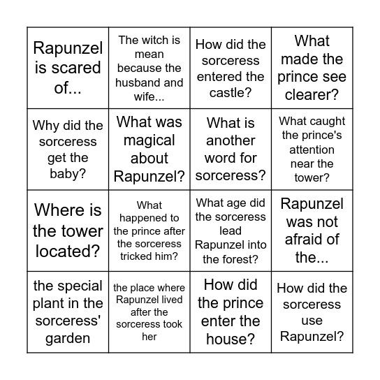 Rapunzel Bingo Card