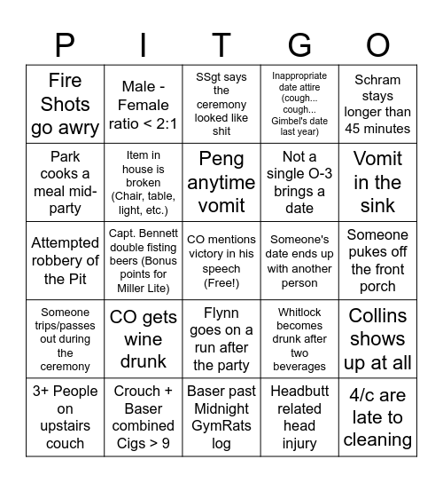 Naval Ball Bingo Card