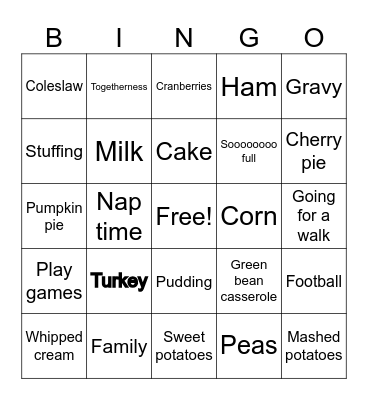 Turkey Bingo Card