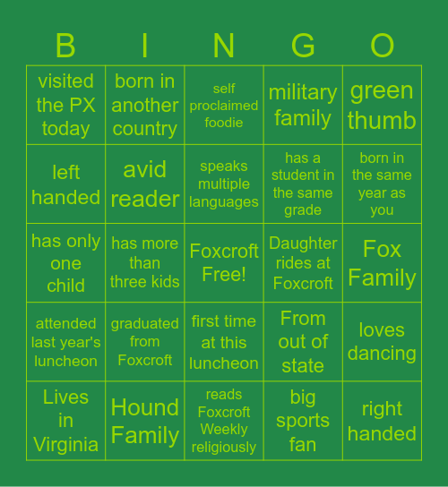 BIPOC Parent Luncheon Bingo Card