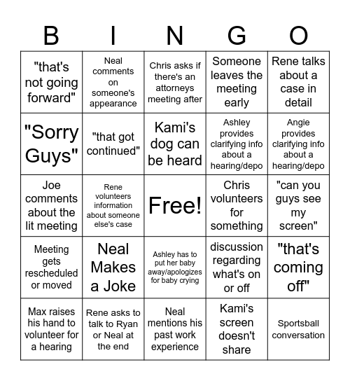 LIT meeting Bingo Card