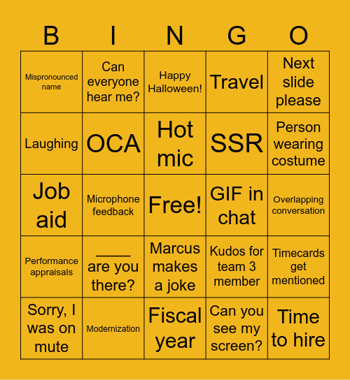 Townhall Bingo Card