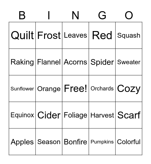 2nd Grade Autumn BINGO (2) Bingo Card