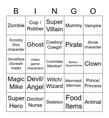 Halloween Costume Bingo Card Bingo Card