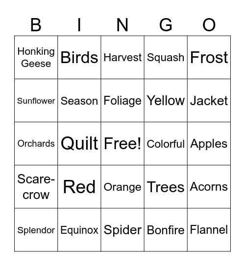 2nd Grade Autumn BINGO (3) Bingo Card