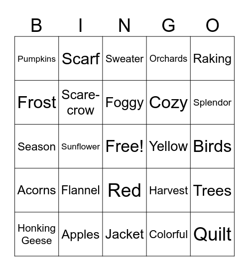 2nd Grade Autumn BINGO (4) Bingo Card