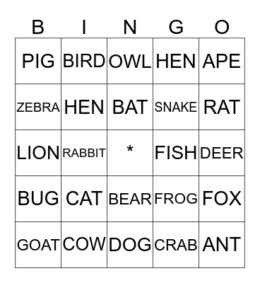 ANIMALS Bingo Card