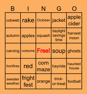 Fall Bingo Card