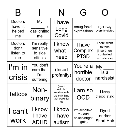 Cluster B-ingo Bingo Card