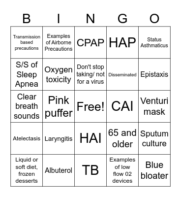 Respiratory Bingo Card