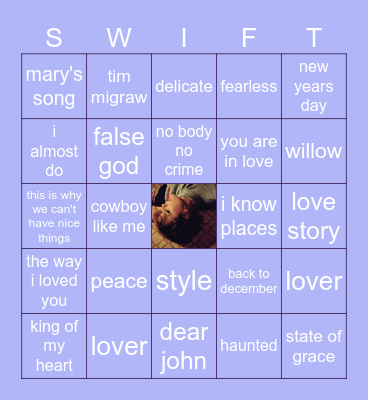taylor swift songs! Bingo Card