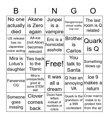 Zero Time Bingo Card