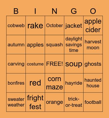 Fall Bingo Card