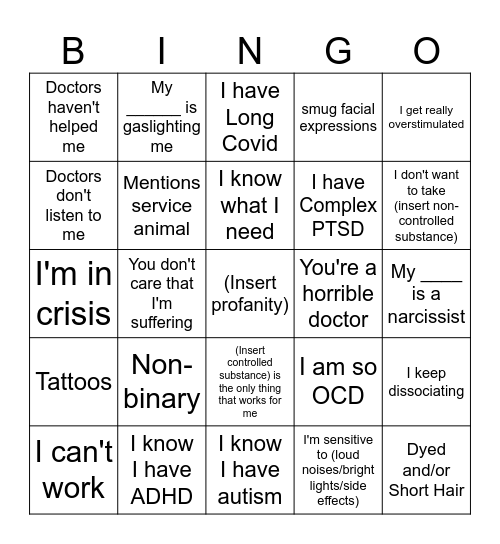 Cluster B-ingo Bingo Card