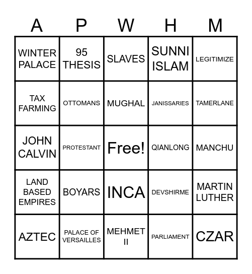 Unit 2 BINGO Review Bingo Card