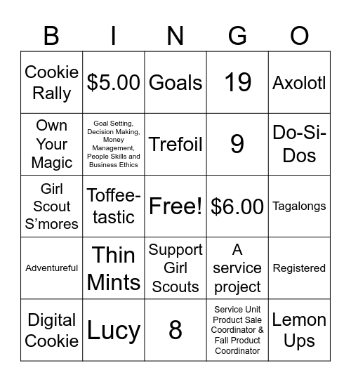 2024 Cookie Training Bingo Card