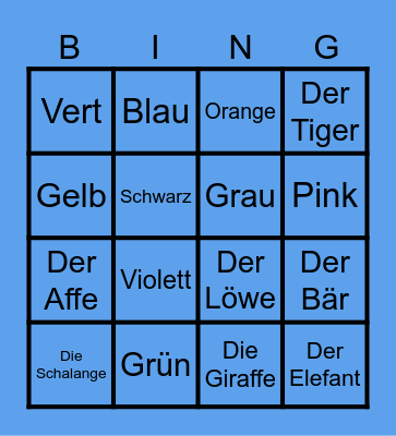 Color and Animal German Bingo Card