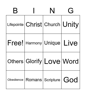 The Church and Its Uniqueness Romans 15: 1-7 Bingo Card