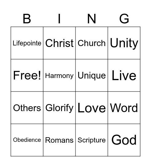 The Church and Its Uniqueness Romans 15: 1-7 Bingo Card