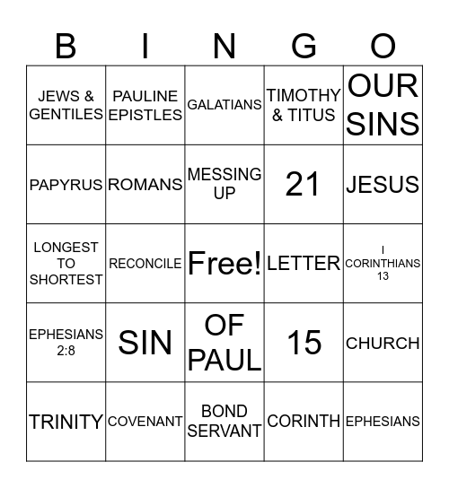 LETTERS FROM PAUL Bingo Card