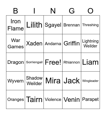 Fourth Wing Bingo Card