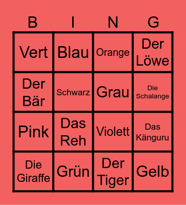 Color and Animal German Bingo Card