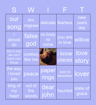 taylor swift songs! Bingo Card