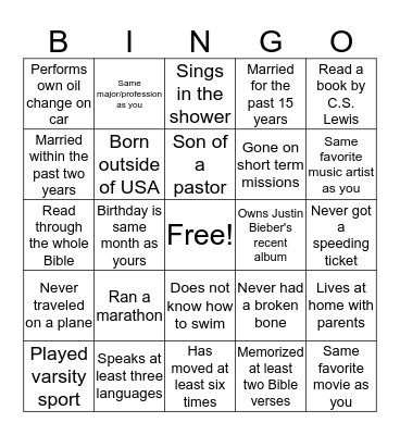 Autograph Bingo Card