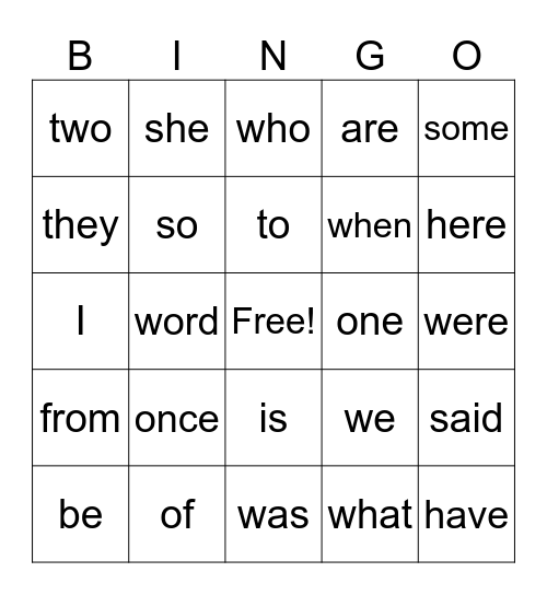 1st Grade - Tricky Words 2 Bingo Card