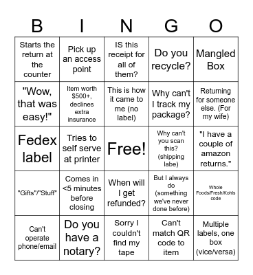 UPS Store Bingo Card