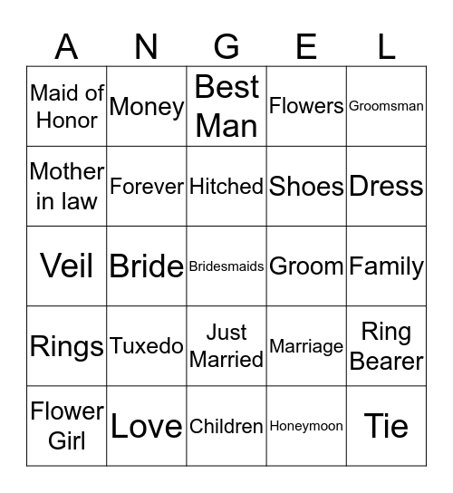 Bridal Shower Bingo Card