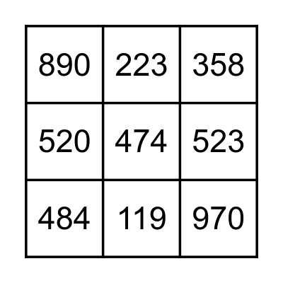 Addition/Subtraction 3-Digit Bingo Card