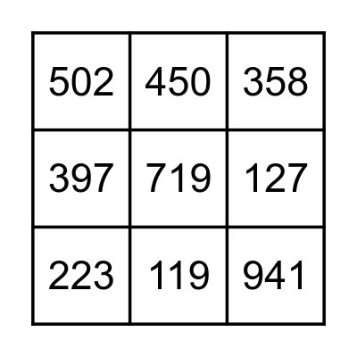 Addition/Subtraction 3-Digit Bingo Card
