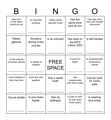 Speed BinGO! Bingo Card