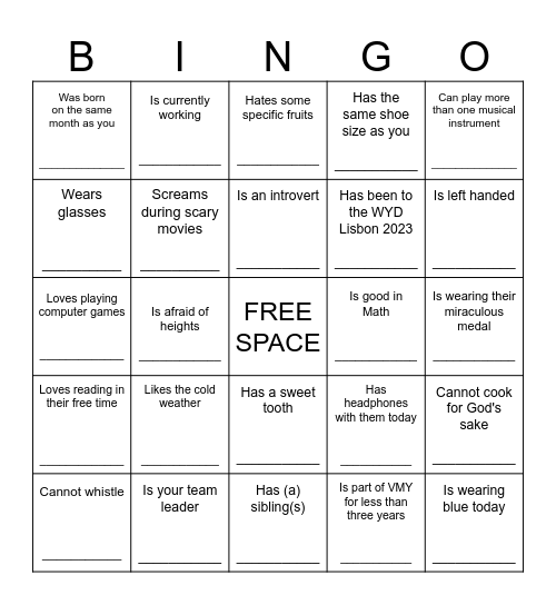 Speed BinGO! Bingo Card