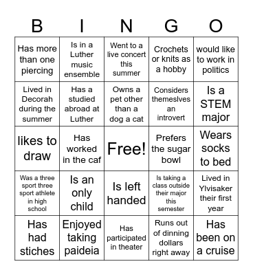 Finds someone who Bingo Card