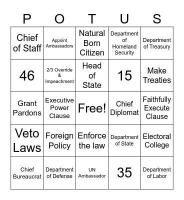 Executive Branch Review Bingo Card