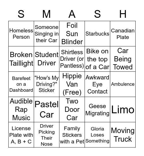 Spring Break 2016 SMASH! Bingo Card