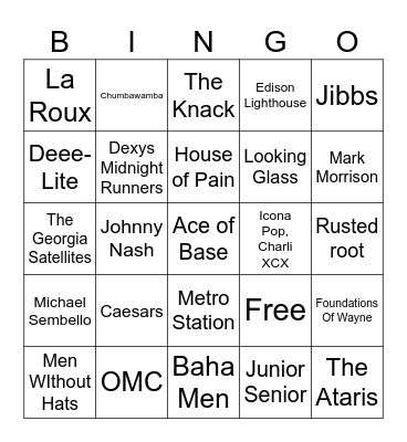Music Bingo #36 (One-Hit Wonders) Bingo Card