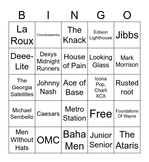 Music Bingo #36 (One-Hit Wonders) Bingo Card