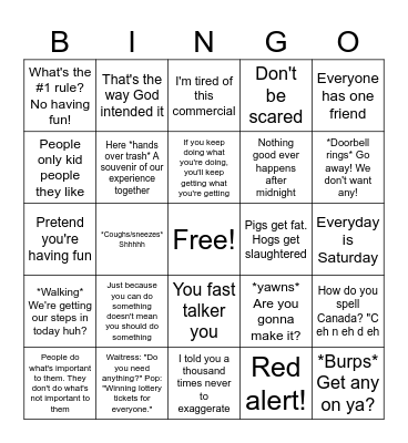 Pop's Sayings (version 2) Bingo Card