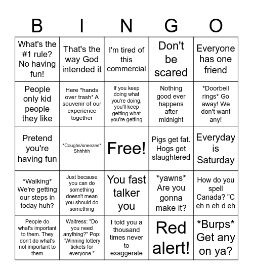 Pop's Sayings (version 2) Bingo Card