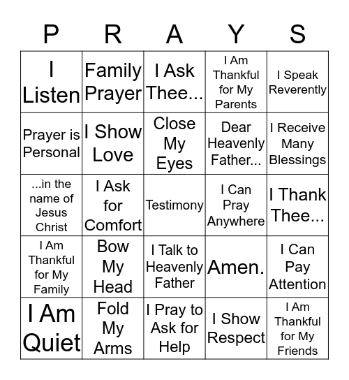 I Speak to Heavenly Father in Prayer Bingo Card
