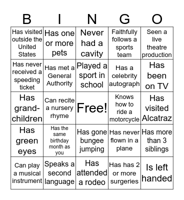 Find Someone who... Bingo Card