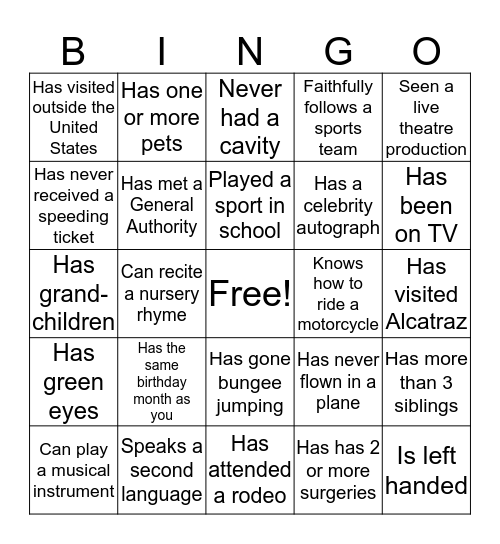 Find Someone who... Bingo Card